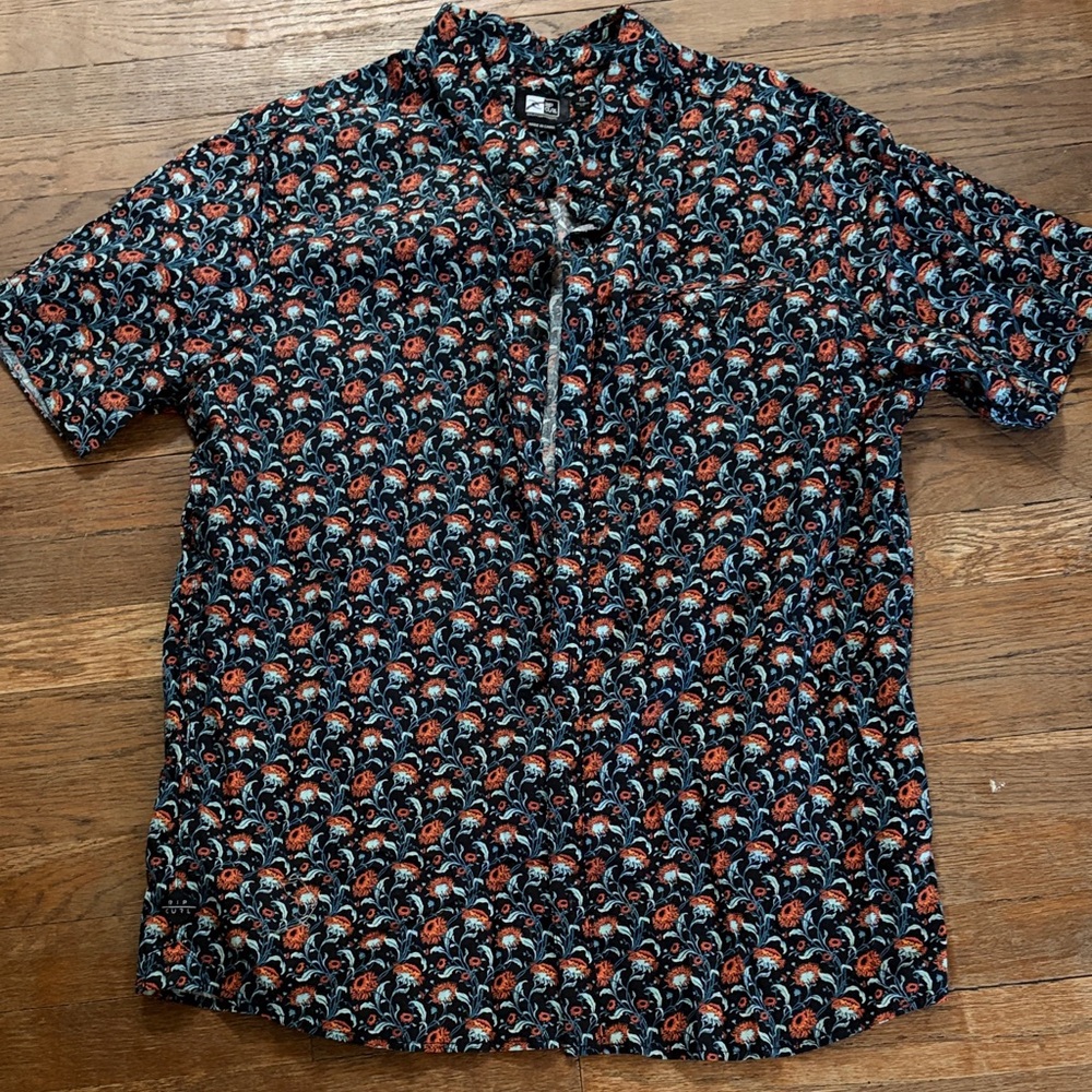 Rip Curl Black Short-Sleeve Button-Down with Orange & Blue Paisley Print